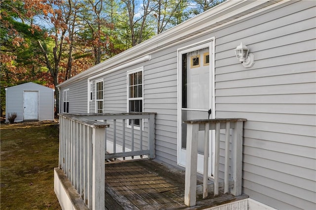 wooden deck with a storage unit