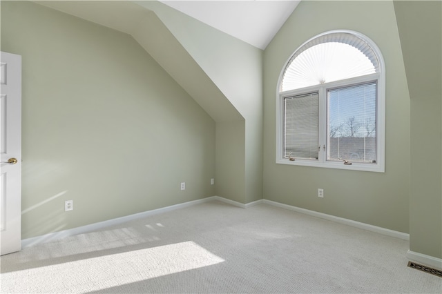 additional living space featuring light carpet and lofted ceiling