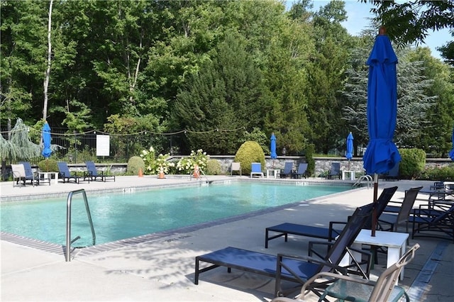 view of pool featuring a patio