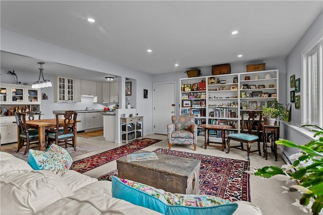 living room featuring sink