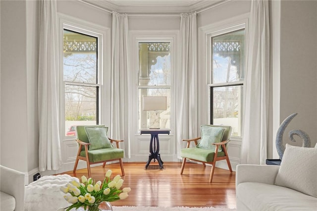 43 Old Beach Rd, Newport, RI 02840 - sitting room featuring wood finished floors and crown molding