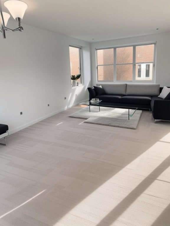 living room with light colored carpet