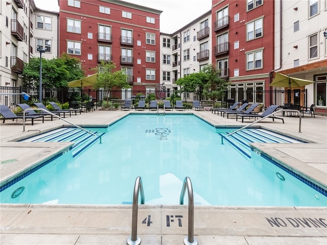 view of pool featuring a patio