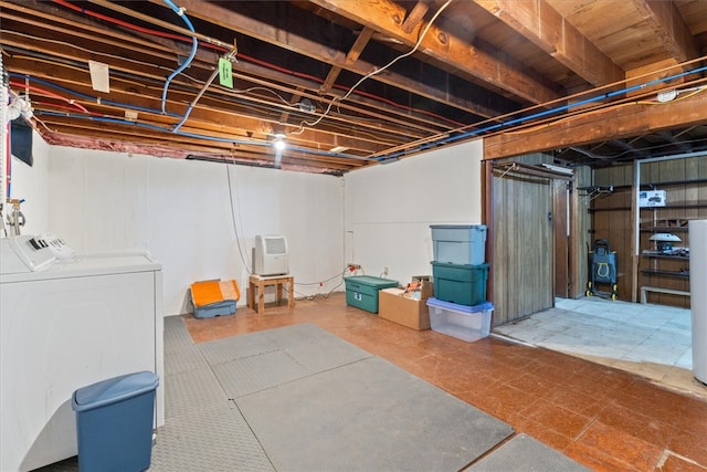 basement featuring washer and dryer