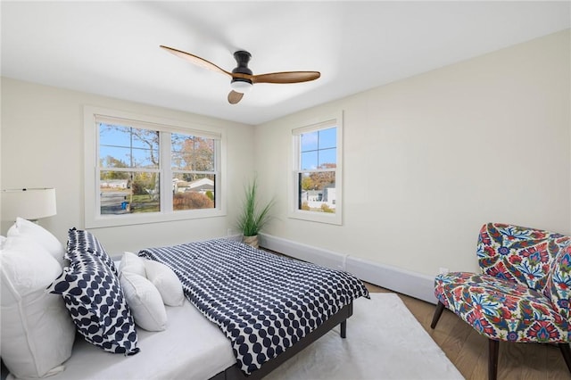 bedroom with ceiling fan and wood-type flooring