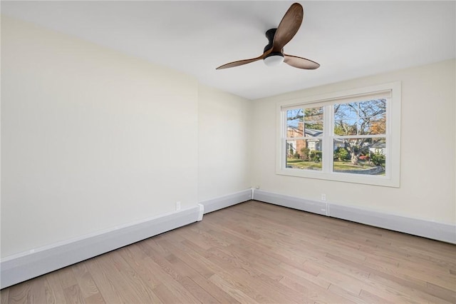 unfurnished room with ceiling fan and light hardwood / wood-style floors