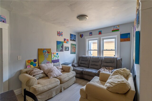 living room with light hardwood / wood-style flooring