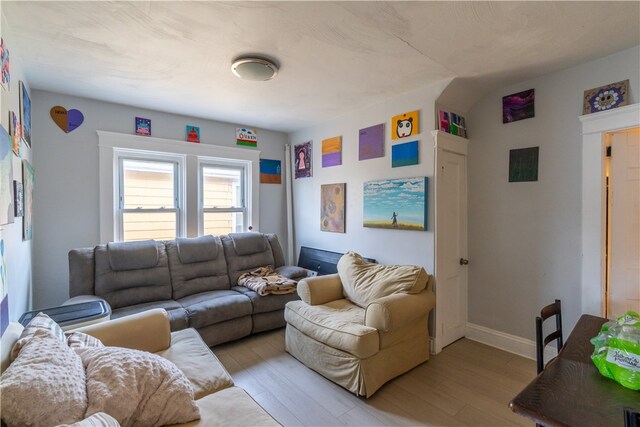 living room with light hardwood / wood-style flooring