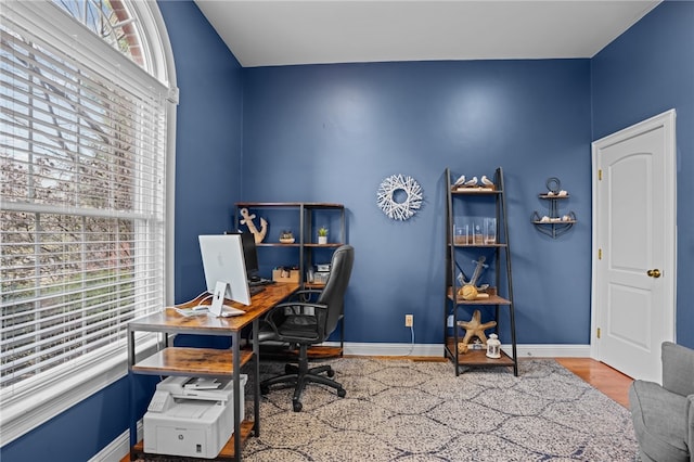 home office featuring hardwood / wood-style floors