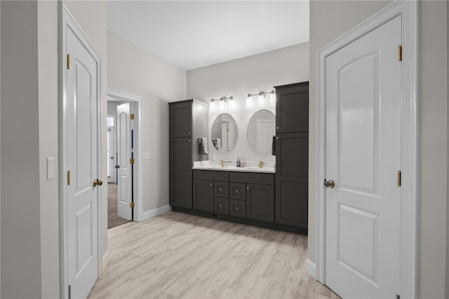 bathroom with hardwood / wood-style flooring and vanity