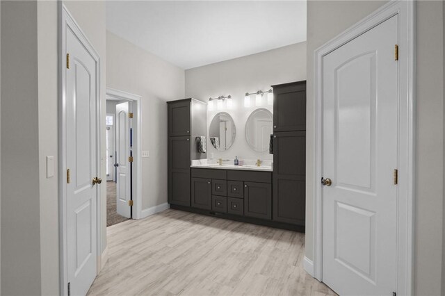 bathroom with vanity and wood-type flooring