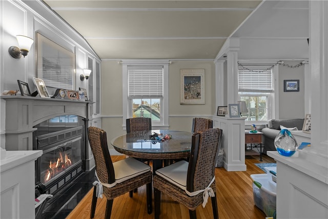 dining space featuring light wood-type flooring