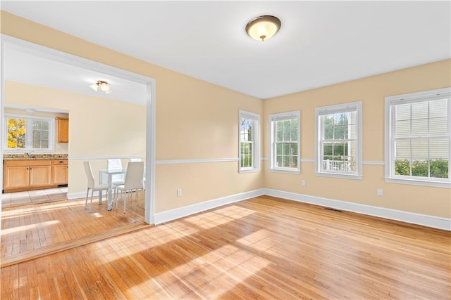 empty room with light wood-type flooring and sink