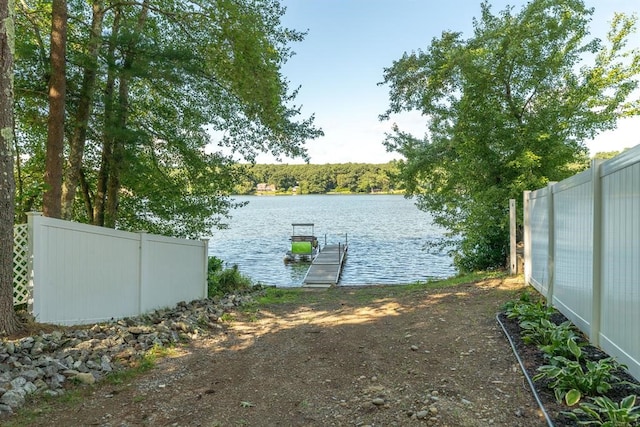 water view featuring a dock