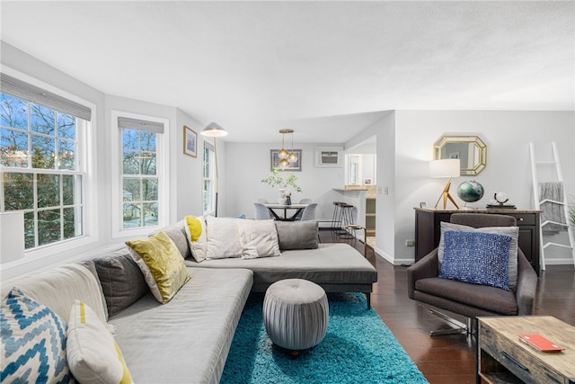 living room with dark wood-type flooring