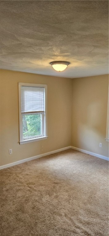 carpeted spare room with a textured ceiling