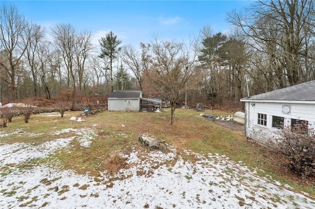 view of yard with a storage shed