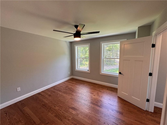 unfurnished room featuring wood-type flooring and ceiling fan