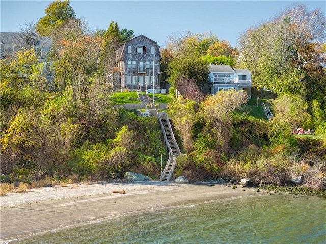 exterior space featuring a water view