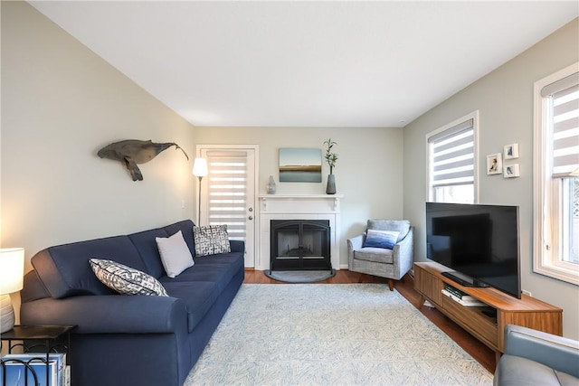 living room with light hardwood / wood-style floors