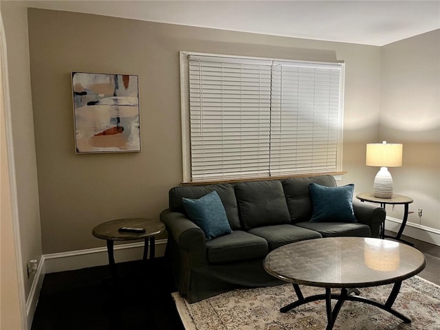 living room with dark wood-type flooring