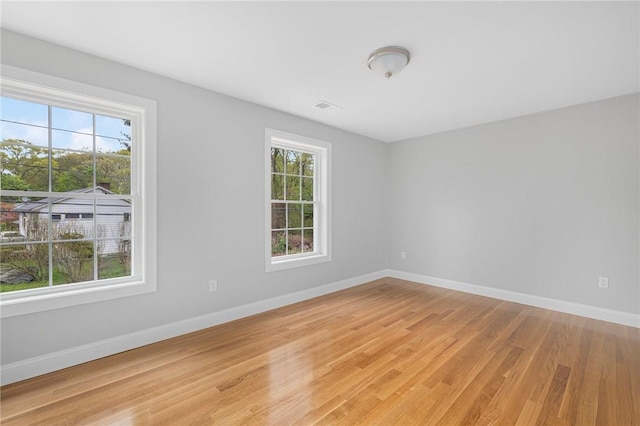 spare room featuring light hardwood / wood-style flooring and plenty of natural light