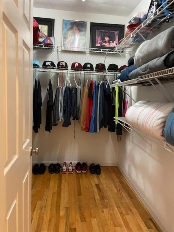 walk in closet with hardwood / wood-style floors