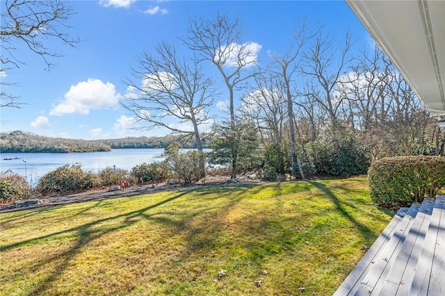 view of yard with a water view