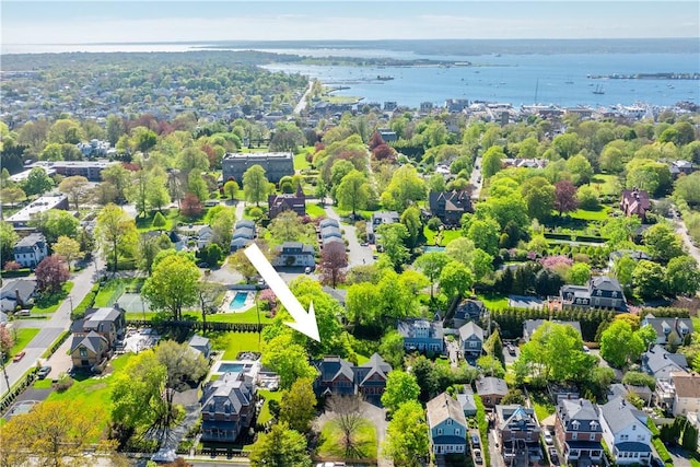 bird's eye view featuring a water view