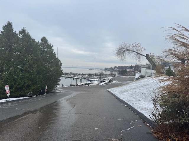 view of road featuring a water view