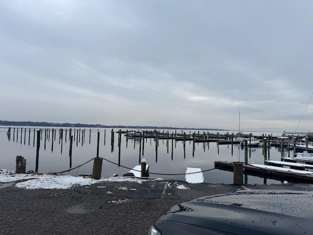 dock area featuring a water view