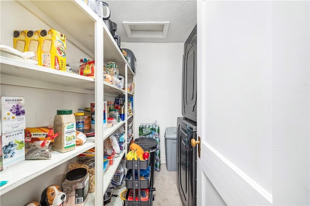 storage area with stacked washer / dryer