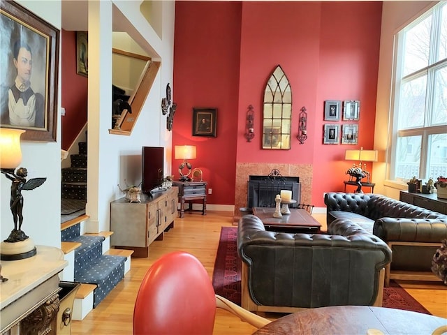 living room with light wood-type flooring