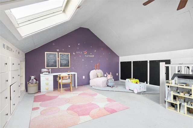 bedroom featuring vaulted ceiling with skylight