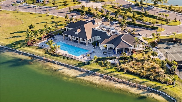 aerial view with a water view