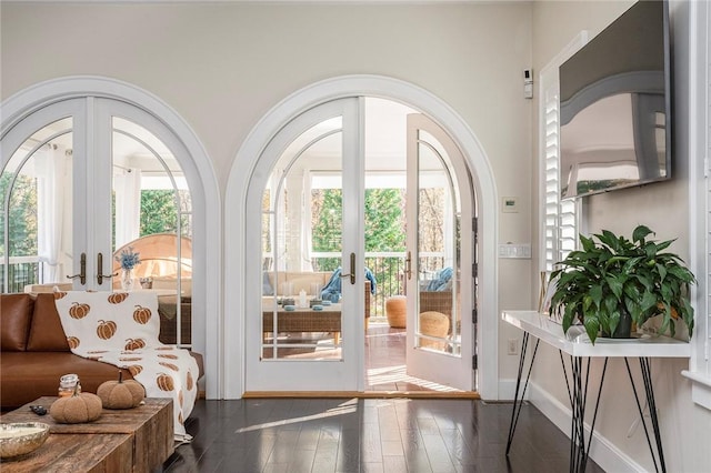 entryway featuring french doors and dark wood-type flooring