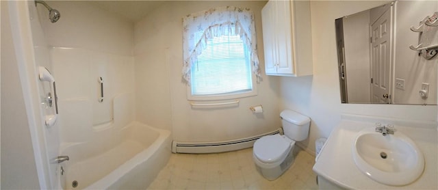 bathroom featuring toilet, sink, and a baseboard radiator