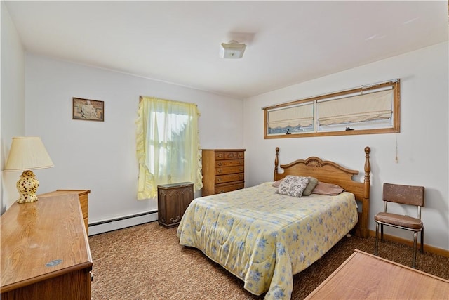 bedroom featuring carpet and a baseboard radiator