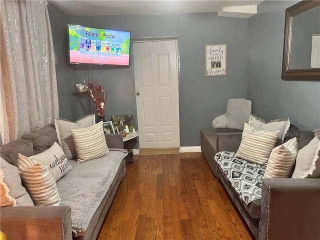 living room featuring dark wood-type flooring