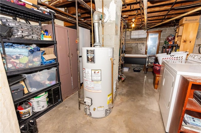 utilities with gas water heater and washing machine and clothes dryer