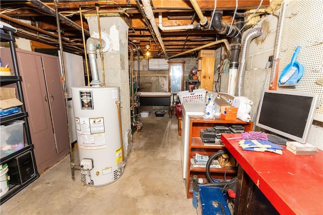 basement featuring water heater