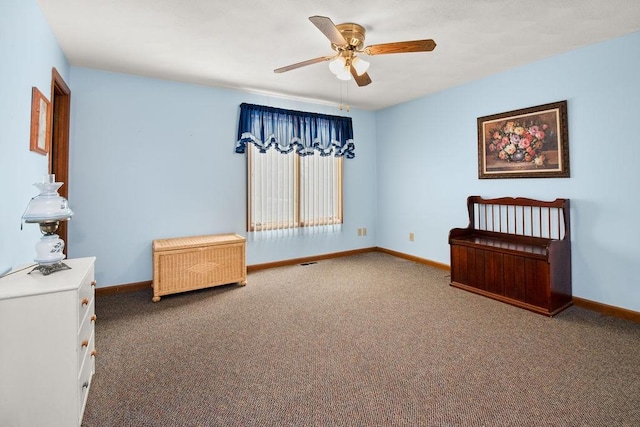 unfurnished bedroom with ceiling fan and carpet floors