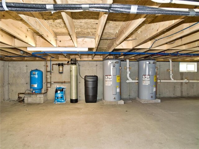 basement featuring electric water heater