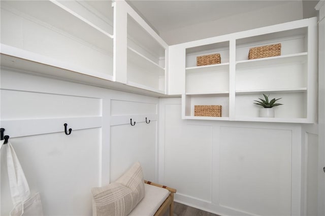 mudroom with dark hardwood / wood-style flooring