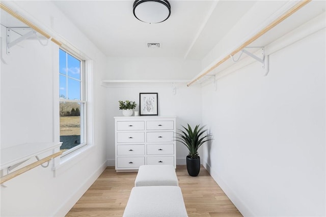 spacious closet featuring light hardwood / wood-style floors