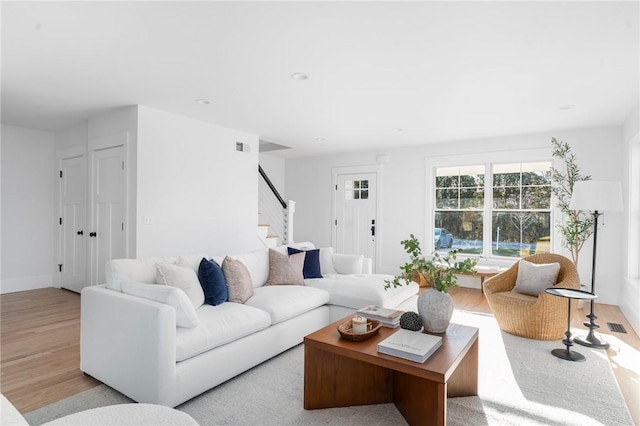 living room with light wood-type flooring