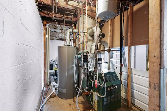 utility room featuring water heater