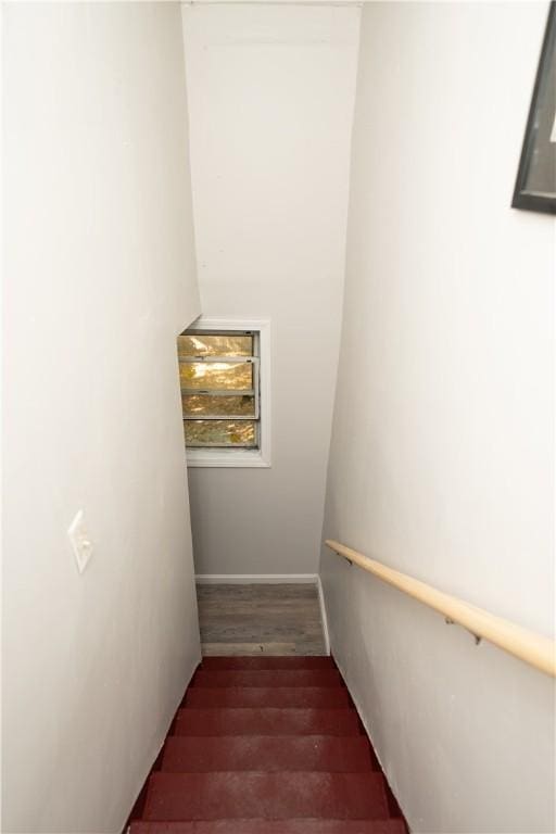 stairway featuring hardwood / wood-style floors