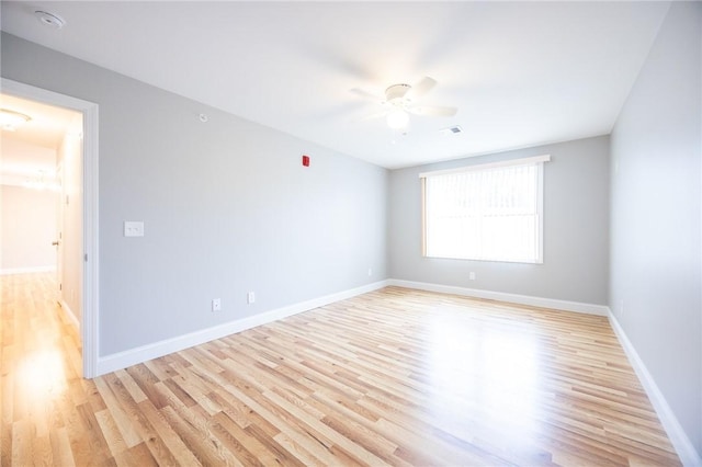 spare room featuring light hardwood / wood-style floors and ceiling fan