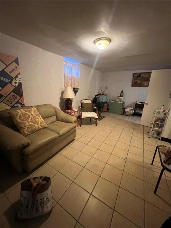 unfurnished living room with light tile patterned floors